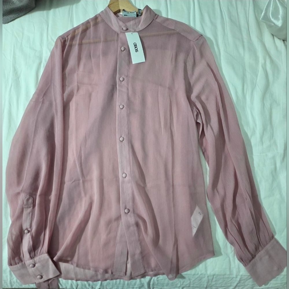ASOS (NEW WITH TAGS) Pink Men's Large Sheer Button-UP Shirt